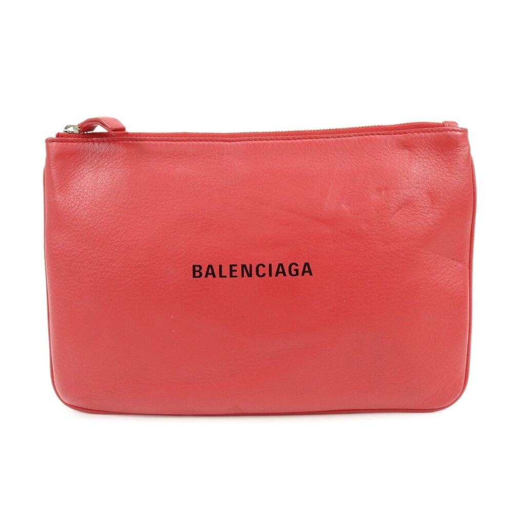 Balenciaga Everyday Pouch Calfskin Clutch Red